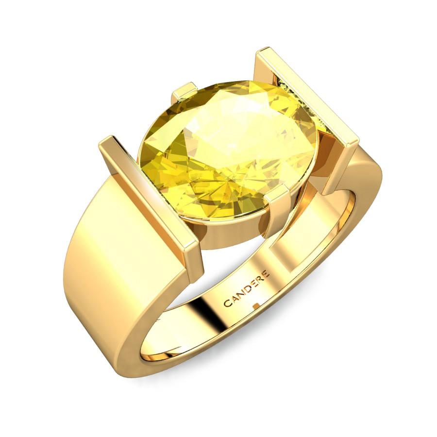 Pukhraj Stone Original Certified Yellow Sapphire Gemstone Gold Plated  Adjustable Woman Man Ring With Lab Certificate For Unisex Adult