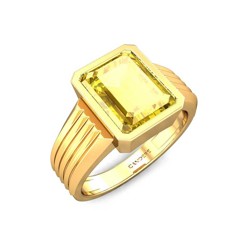Natural Yellow Sapphire Pukhraj Gemstone Gold Plated Ring for Women's and  Men's