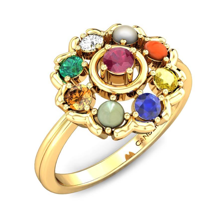 22K Gold Men's Navratna Ring (10.55G) - Queen of Hearts Jewelry