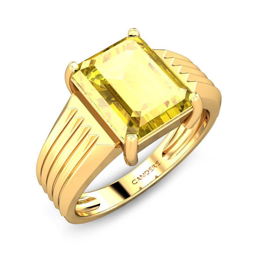 Empirical Jewels Real Pukhraj Stone Ring Lab Tested पोखराज सोना का अगूठी  Pila Pukhraj Stone 7.25 Ratti Pure Gold Anguthi Pushparaga Pushkaraj Stone  Gold Plated Ring Natural Yellow Sapphire Stone Original Certified